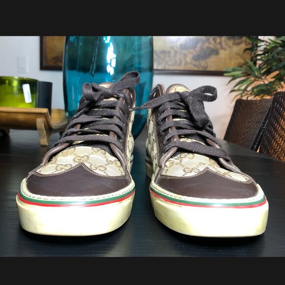 Gucci GG Wingtip Canvas High Top Sneakers Beige Brown 163236 9G Men’s US 10 - Picture 7 of 11